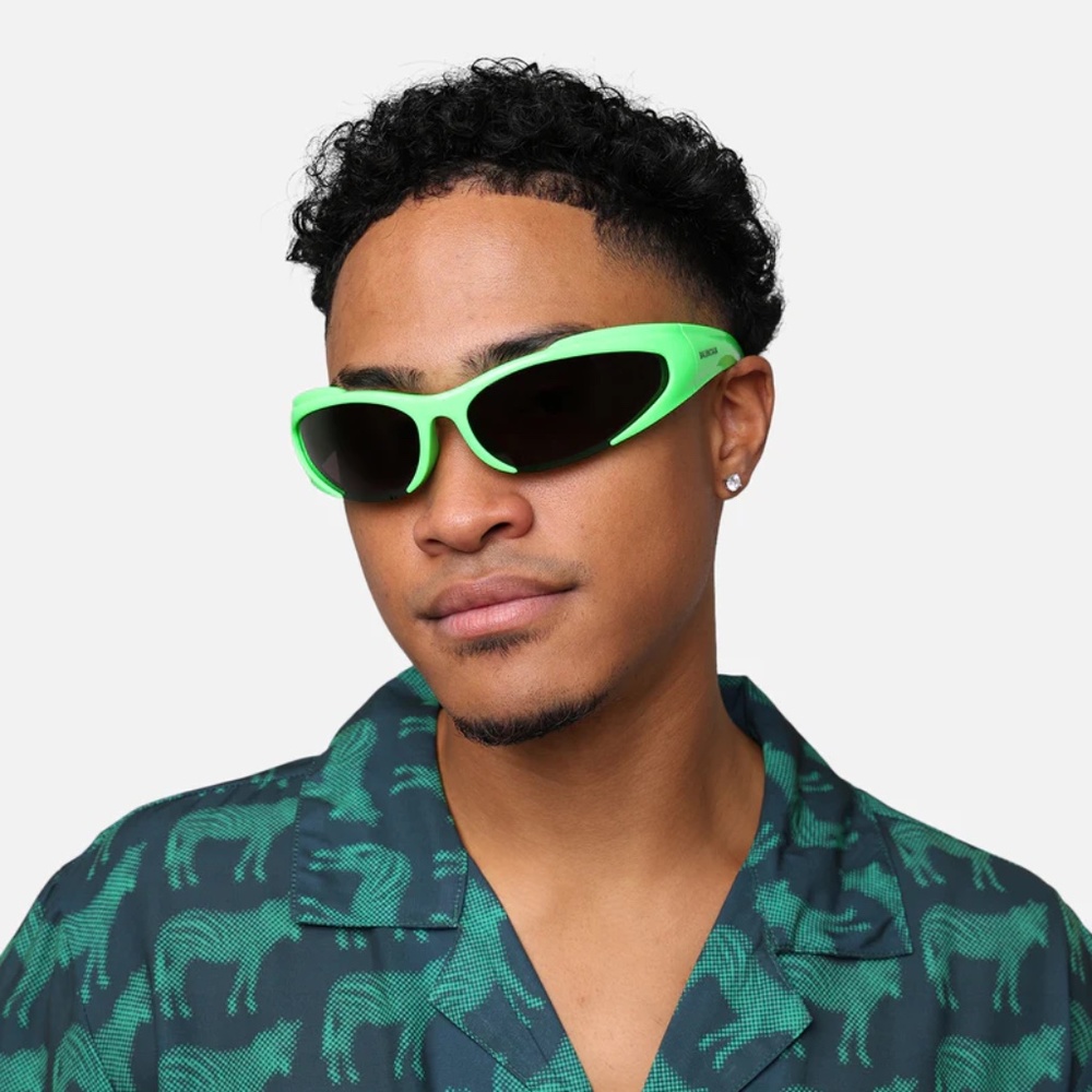 NEW BB0253S 005 BALENCIAGA GREEN GREY OVAL UNISEX BALENCIAGA SUNGLASSES
